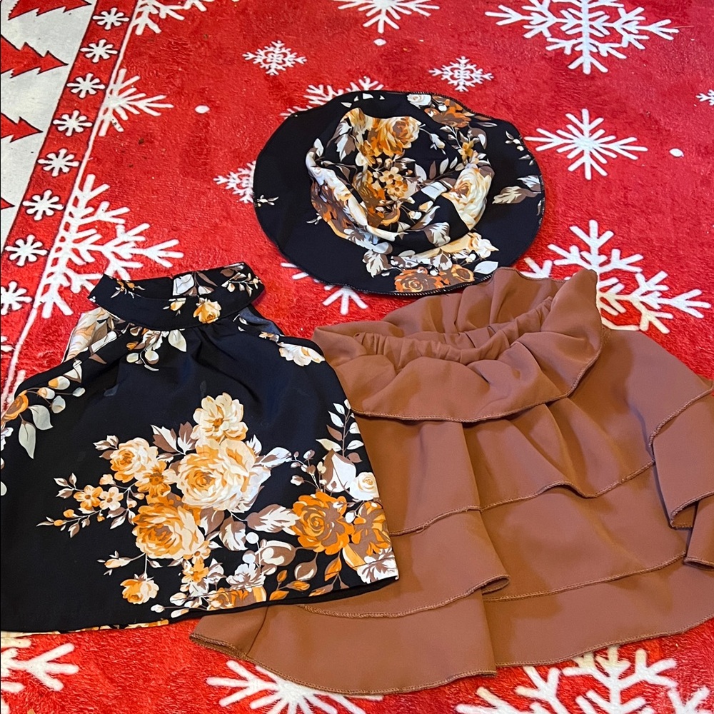 SHEIN Black and Brown Floral Kids Matching Set